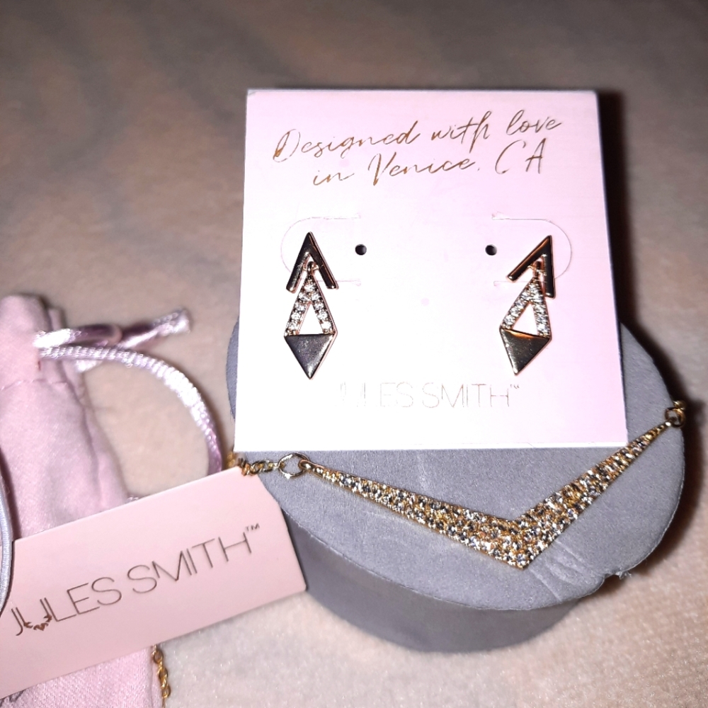 JULES SMITH | 14K Gold Plated Crystals Pave Pendant & Matching Earrings Set